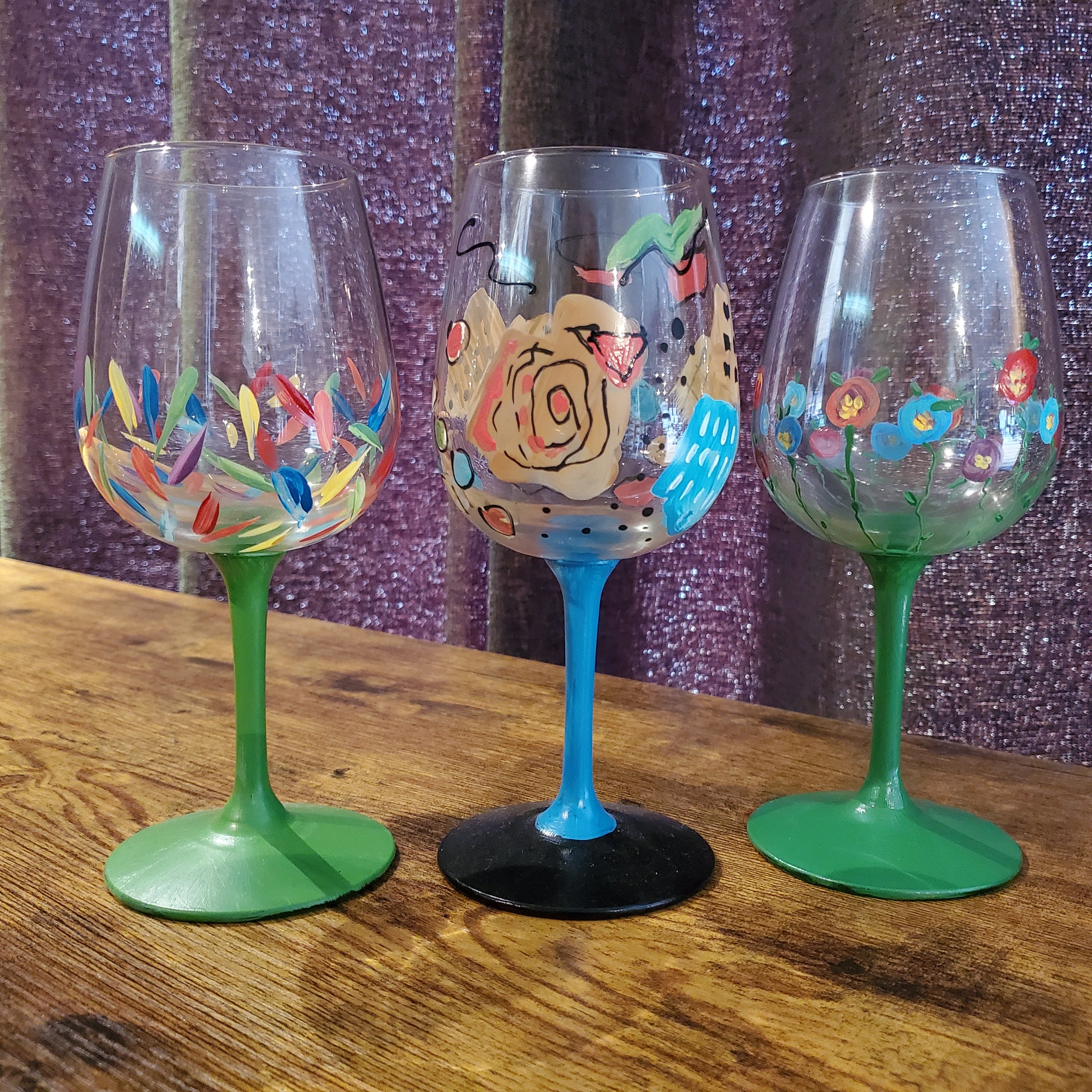 Moondog Graphics Hand-Painted Wine Glasses | Gallery of Food Online Store