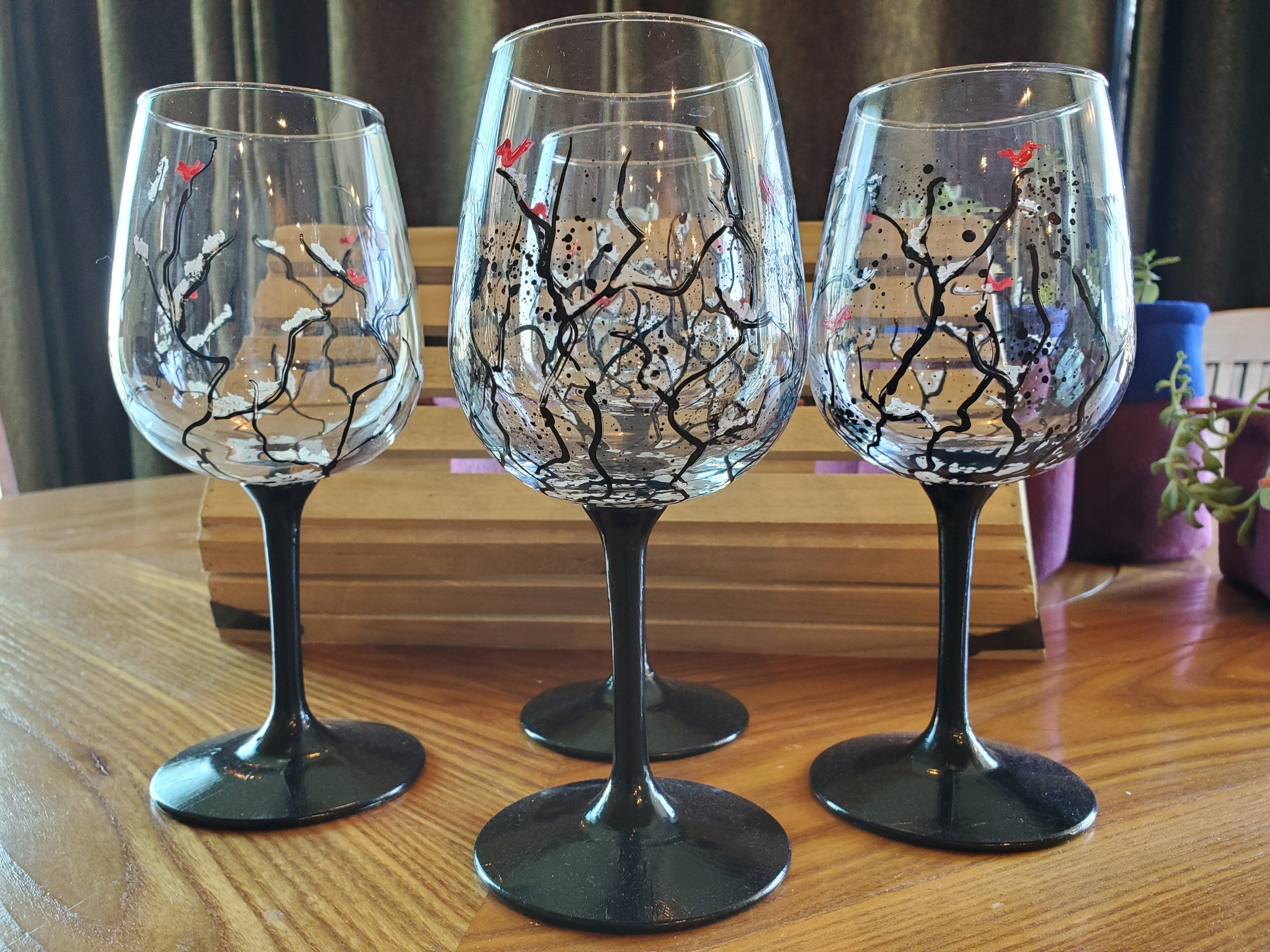 Moondog Graphics Hand-Painted Wine Glasses | Gallery of Food Online Store